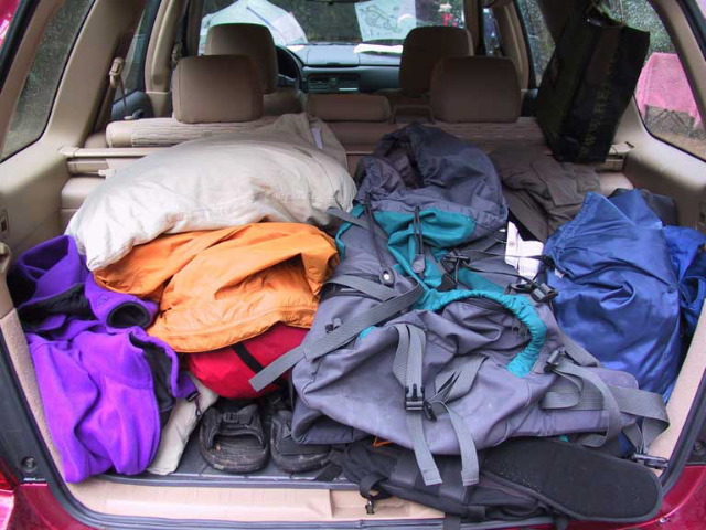 A colorful collection of camping gear.