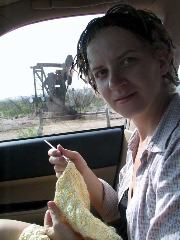 Crocheting along I-10 in Texas.